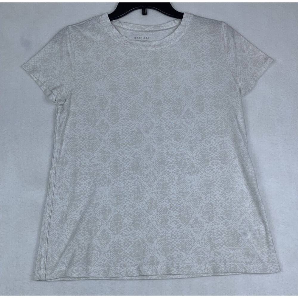 ATHLETA Daily Snake Print Tee Light Gray 100% Cotton Short Sleeve Women S
